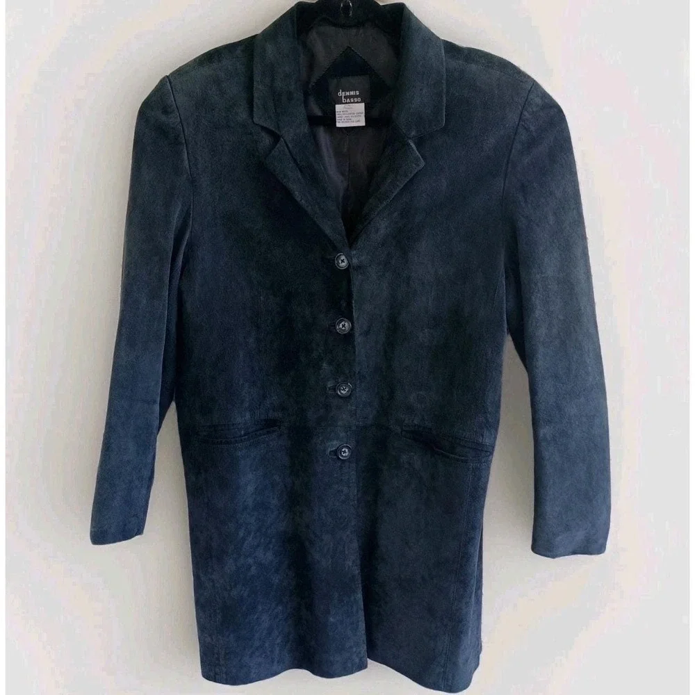 Dennis Basso Genuine‎ Leather Suede Black Blazer Jacket Women's L
